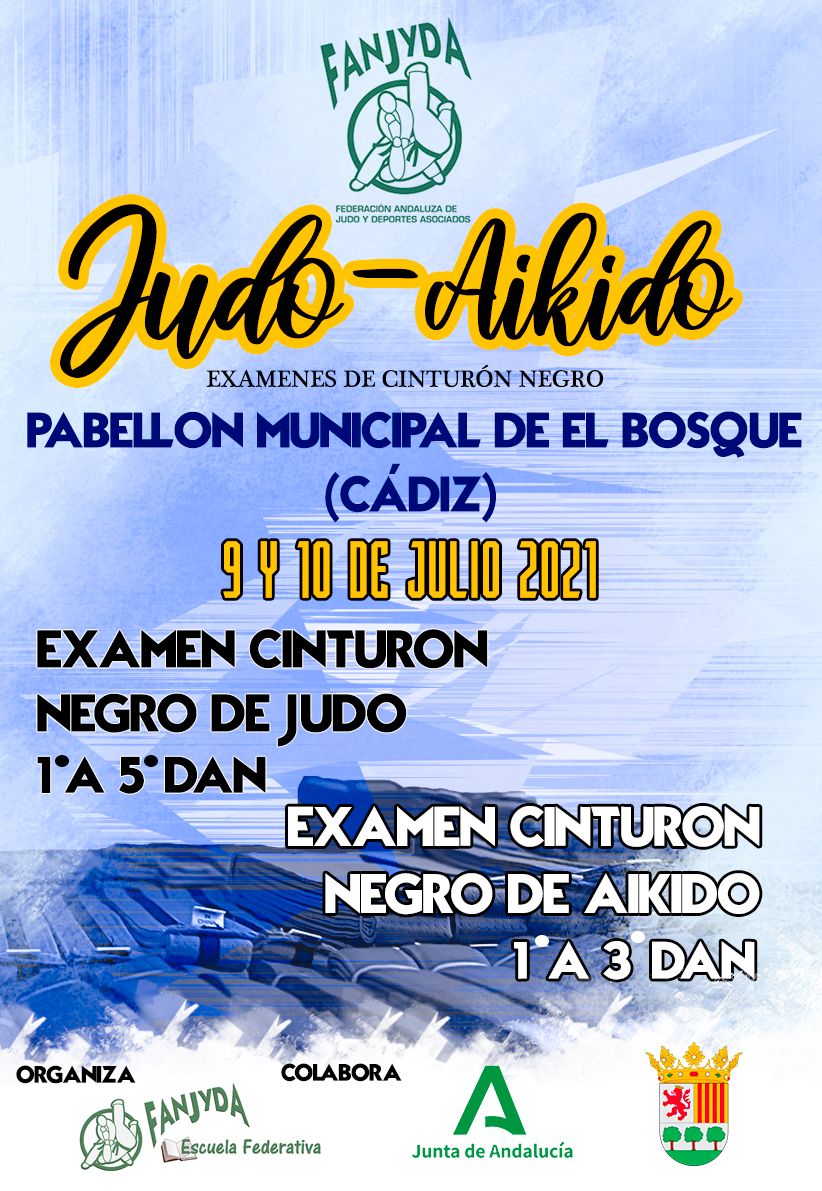 DISTRIBUCION HORARIA Y RECORDATORIO NORMATIVA COVID:  EXAMEN CINTURÓN NEGRO DE JUDO  EL BOSQUE (CÁDIZ) 9 Y 10 DE JULIO DEL 2021